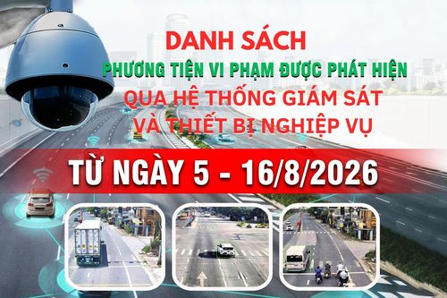 Danh sách phương tiện vi phạm giao thông được phát hiện qua hệ thống giám sát và thiết bị nghiệp vụ từ ngày 5-16/8/2026