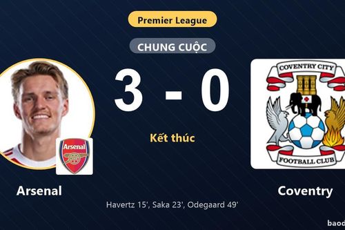 Arsenal thắng áp đảo Coventry 3-0 trong trận ra quân tại sân Emirates