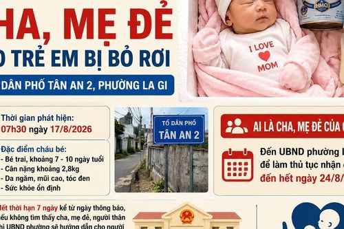 Bé trai 7-10 ngày tuổi bị bỏ rơi, bên cạnh có bình sữa đã pha sẵn, quần áo có dòng chữ 'I Love Mom'