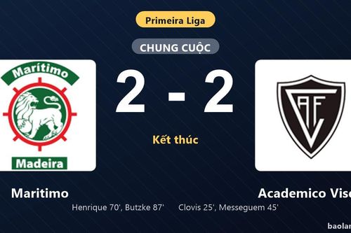 Thống kê trận đấu Maritimo 2-2 Academico Viseu: Màn rượt đuổi tỷ số mãn nhãn