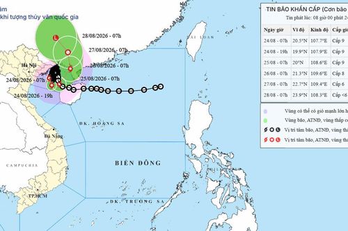 Tin bão số 4 khẩn cấp ngày 24/08/2026: Vịnh Bắc Bộ và ven biển Bắc Bộ hứng gió giật cấp 11