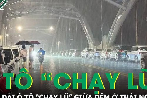 Thái Nguyên: Hàng dài ô tô 'chạy lũ' giữa đêm khi sông Cầu vượt báo động