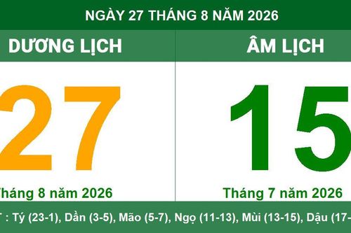 Lịch Âm Dương ngày 27/8/2026: Chi tiết giờ hoàng đạo, tuổi xung khắc và hướng xuất hành