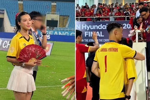 MC Hoàng Oanh ôm Lê Giang Patrik ở chung kết ASEAN Cup 2026