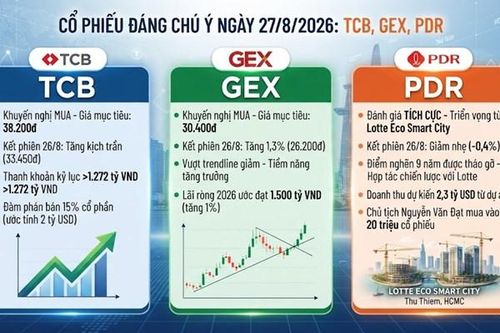 Khuyến nghị cổ phiếu 27/8: Tiềm năng lớn từ TCB, GEX, PDR