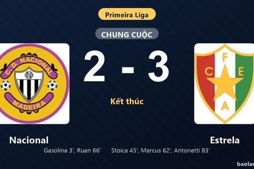 Thống kê trận đấu Nacional 2-3 Estrela: Estrela ngược dòng ngoạn mục
