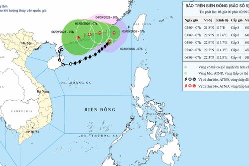 Bão số 5 duy trì cường độ gió mạnh trên vùng biển phía Đông Bắc khu vực Bắc Biển Đông