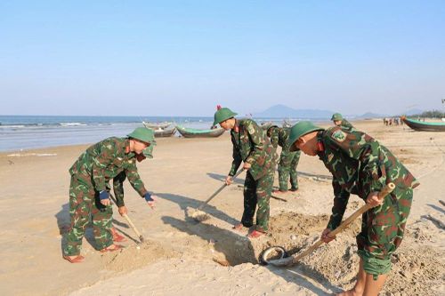 Huy động lực lượng thu gom hàng tấn vỏ ngao tím dạt vào bờ biển Hà Tĩnh