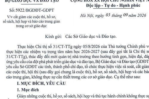 Công văn 5922/BGDĐT-GDPT về cắt giảm các cuộc thi, hồ sơ, sổ sách, hội họp trong cơ sở giáo dục