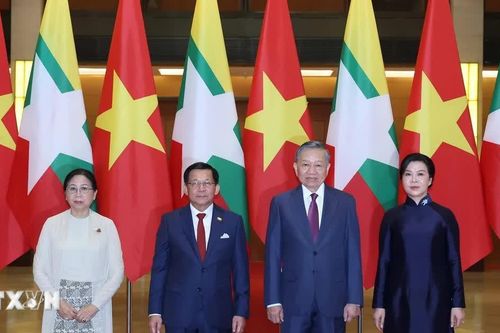 Tổng Bí thư, Chủ tịch nước Tô Lâm chủ trì Lễ đón Tổng thống Myanmar thăm chính thức Việt Nam