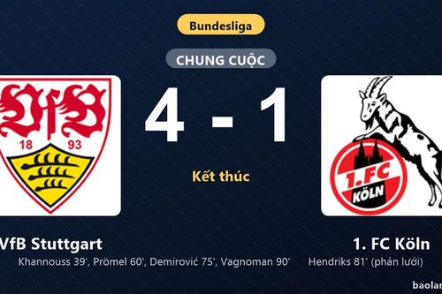 Thống kê trận đấu VfB Stuttgart 4-1 1. FC Köln: VfB Stuttgart thắng đậm thuyết phục
