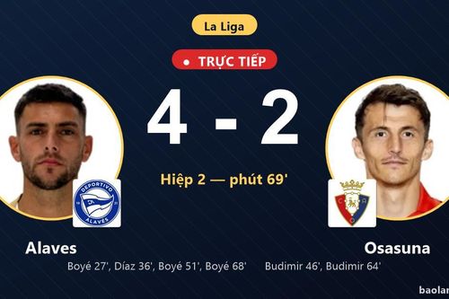 TRỰC TIẾPTrực tiếp Alaves vs Osasuna: Alaves nới rộng cách biệt 4-2