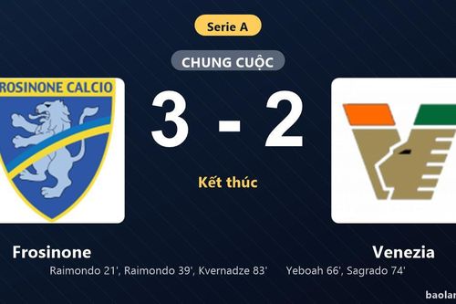 Thống kê trận đấu Frosinone 3-2 Venezia: Giorgi Kvernadze tỏa sáng, Frosinone giành trọn 3 điểm