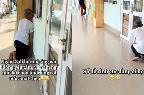 Xúc động clip 'cục vàng' đi mẫu giáo đã 3 ngày, ông vẫn dán mắt vào cửa lớp