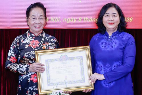 Nguyên Phó Chủ tịch nước Nguyễn Thị Doan nhận Huy hiệu 45 năm tuổi Đảng