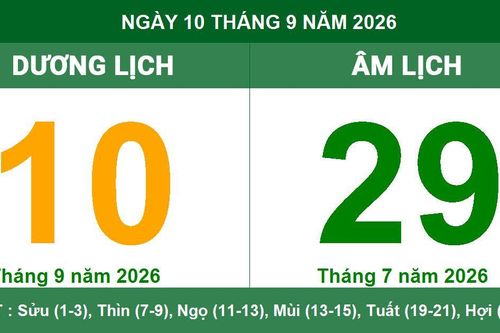Lịch Âm Dương ngày 10/09/2026: Chi tiết giờ hoàng đạo và việc nên làm để thuận buồm xuôi gió