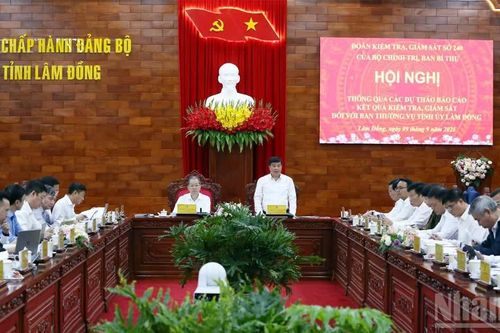 Đoàn kiểm tra, giám sát của Bộ Chính trị làm việc với Ban Thường vụ Tỉnh ủy Lâm Đồng