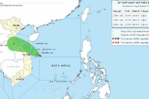 Áp thấp nhiệt đới không đổi hướng di chuyển, hướng về vùng biển Quảng Trị-Huế