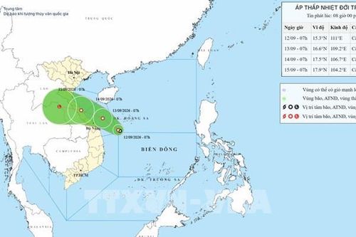 Áp thấp nhiệt đới vẫn giữ hướng di chuyển trên vùng biển Quảng Trị - thành phố Đà Nẵng