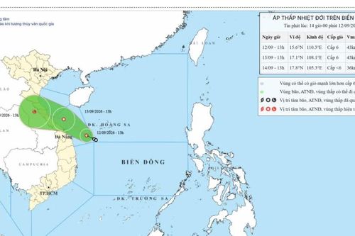 Áp thấp nhiệt đới mạnh cấp 6, giật cấp 8, cách Đà Nẵng 230 km