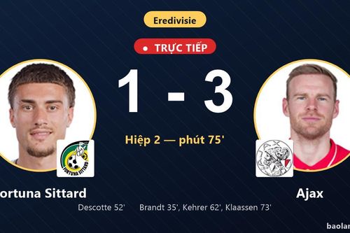 TRỰC TIẾPTrực tiếp Fortuna Sittard vs Ajax: Ajax nới rộng cách biệt 1-3