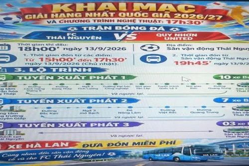Xe buýt miễn phí đón người dân xem trận bóng FC Thái Nguyên-Quy Nhơn United