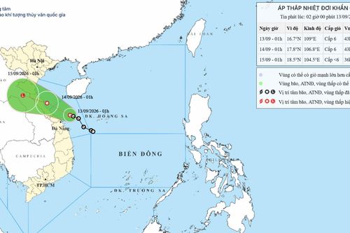 Thời tiết hôm nay (13-9): Áp thấp nhiệt đới cách TP Đà Nẵng khoảng 120km, miền Bắc và miền Trung đón mưa lớn