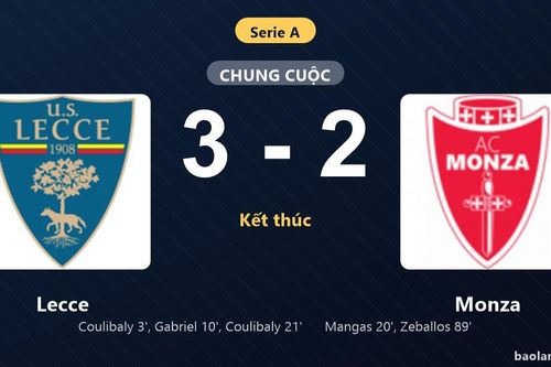 Thống kê trận đấu Lecce 3-2 Monza: L. Coulibaly tỏa sáng, Lecce giành trọn 3 điểm