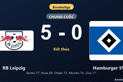 Thống kê trận đấu RB Leipzig 5-0 Hamburger SV: RB Leipzig thắng đậm thuyết phục