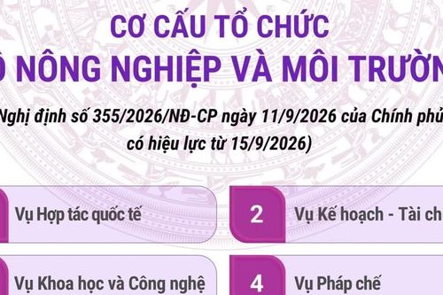 Cơ cấu tổ chức của Bộ Nông nghiệp và Môi trường từ ngày 15/9/2026