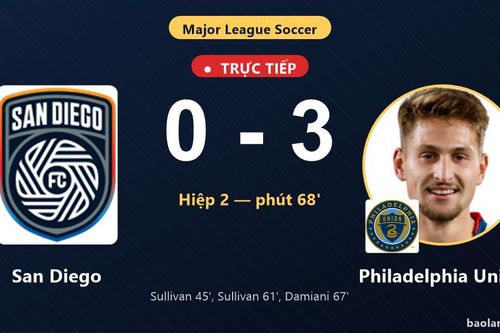 TRỰC TIẾPTrực tiếp San Diego vs Philadelphia Union: Philadelphia Union nới rộng cách biệt 0-3
