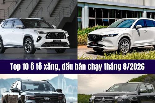 Top 10 ô tô xăng, dầu bán chạy tháng 8/2026: Xe sedan hoàn toàn vắng bóng