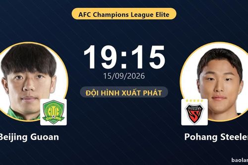 TRỰC TIẾPTrực tiếp Beijing Guoan vs Pohang Steelers: Đội hình xuất phát