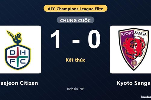 Thống kê trận đấu Daejeon Citizen 1-0 Kyoto Sanga: Victor Bobsin tỏa sáng, Daejeon Citizen giành trọn 3 điểm