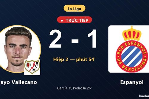 TRỰC TIẾPTrực tiếp Rayo Vallecano vs Espanyol: Espanyol rút ngắn cách biệt 2-1