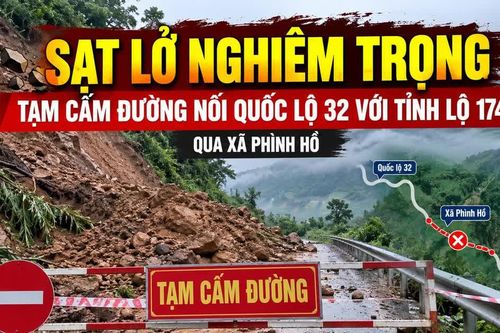 Sạt lở nghiêm trọng, tạm cấm đường nối Quốc lộ 32 với Tỉnh lộ 174 qua xã Phình Hồ
