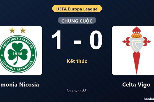 Thống kê trận đấu Omonia Nicosia 1-0 Celta Vigo: J. Balkovec tỏa sáng, Omonia Nicosia giành trọn 3 điểm