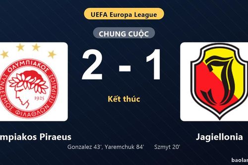 Thống kê trận đấu Olympiakos Piraeus 2-1 Jagiellonia: Olympiakos Piraeus ngược dòng ngoạn mục
