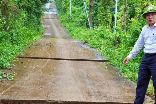 Mưa lớn, đường bê tông xuất hiện 8 vết nứt ngang, đất rẫy sụt lún ở Lâm Đồng