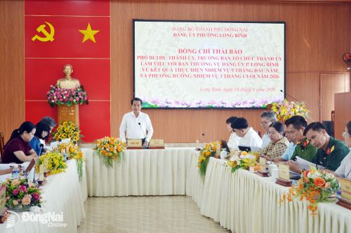 Phó Bí thư Thành ủy Thái Bảo làm việc với Ban Thường vụ Đảng ủy phường Long Bình