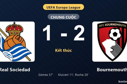 Thống kê trận đấu Real Sociedad 1-2 Bournemouth: Rayan Vitor Simplício Rocha tỏa sáng, Bournemouth giành trọn 3 điểm