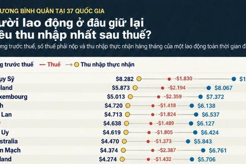 Thu nhập hàng tháng sau khi trừ thuế của người lao động ở các nước giàu