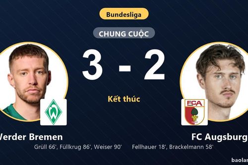 Ngược dòng hạ FC Augsburg, Werder Bremen vươn lên nhóm giữa bảng xếp hạng Bundesliga