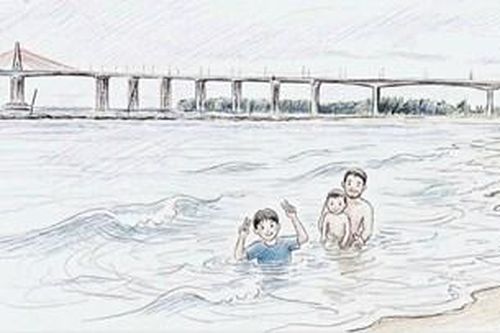 Bãi biển dưới chân cầu