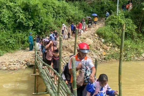 Nghệ An: 172 học sinh qua cầu tre dựng tạm trở lại trường bán trú