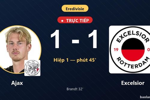 TRỰC TIẾPTrực tiếp Ajax vs Excelsior: Hết hiệp 1, hòa 1-1