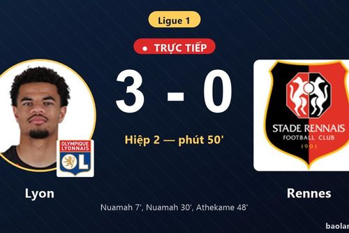 TRỰC TIẾPTrực tiếp Lyon vs Rennes: Lyon nới rộng cách biệt 3-0