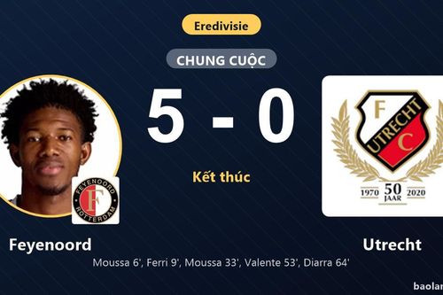 Hủy diệt Utrecht 5-0, Feyenoord áp sát đỉnh bảng khiến đối thủ lún sâu