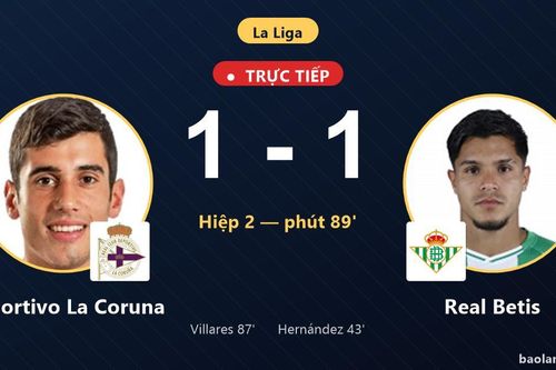TRỰC TIẾPTrực tiếp Deportivo La Coruna vs Real Betis: Deportivo La Coruna gỡ hòa 1-1