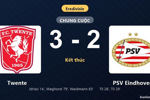 Thống kê trận đấu Twente 3-2 PSV Eindhoven: Twente ngược dòng ngoạn mục